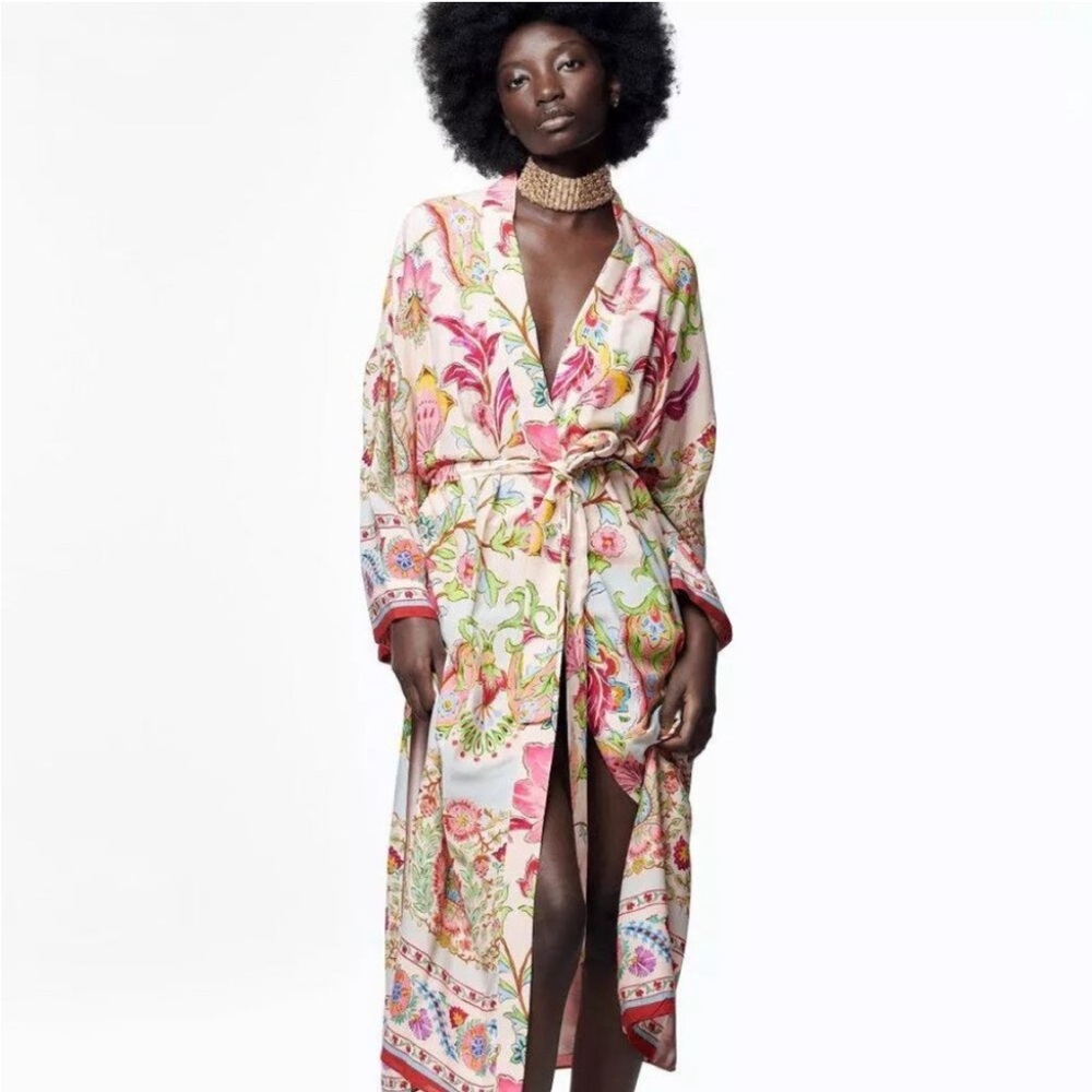 💕 ZARA printed kimono with belt floral robe NEW blogger favorite oversized